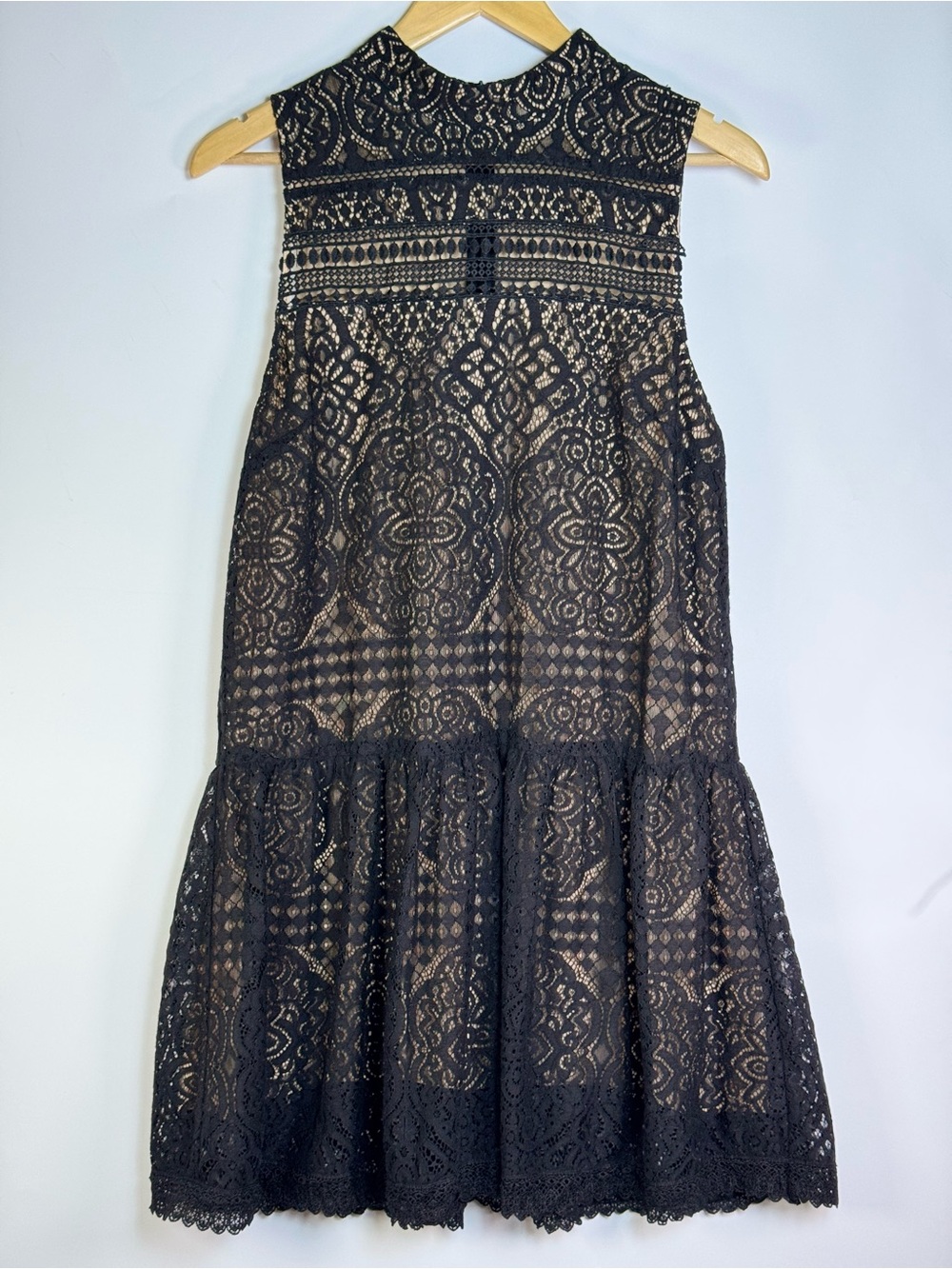 Lulus Belrose Black and Nude Lace Mini Dress - Medium